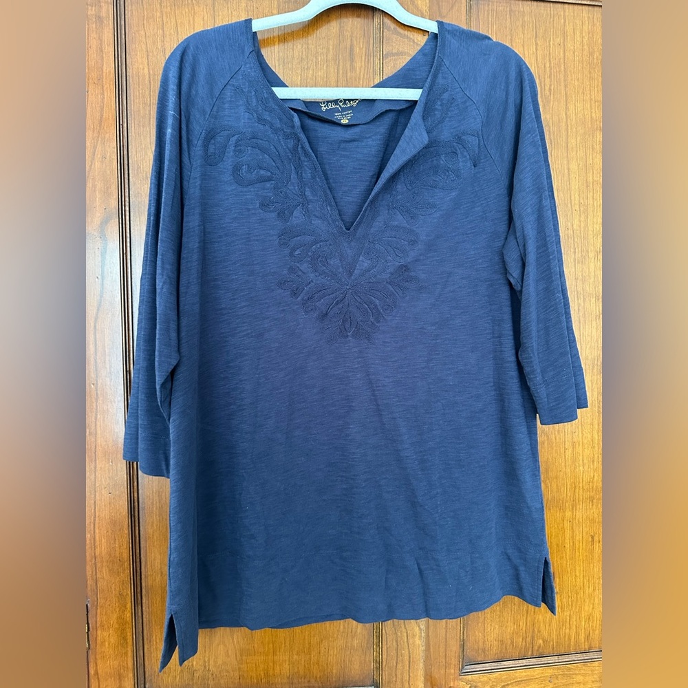 Lily Indigo Blue Embroidered V-Neck Tunic